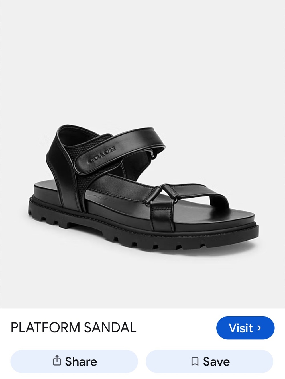 Coach Black Lug-Soled Leather Platform Sandal